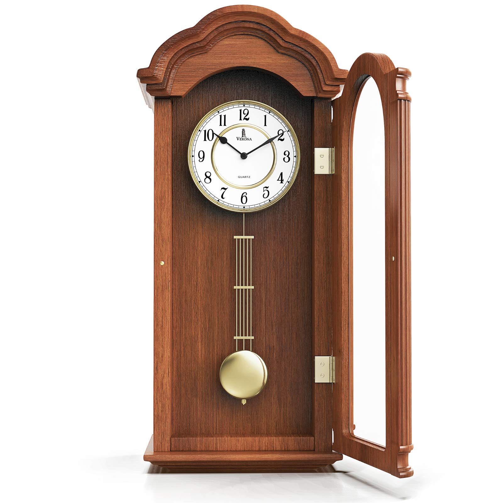 Pendulum Wall Clock, Silent Decorative Wood Clock with Swinging Pendulum, Battery Operated