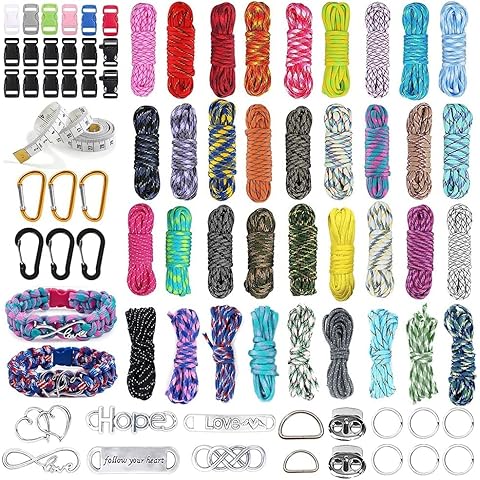 LUPATDY Paracord Set, Paracord 550 Nylon Cord Paracord Rope Multifunction Includes Rope Buckle and Sewing Needles, Suitable for Making DIY Bracelet, Lanyard, Keychain Cover