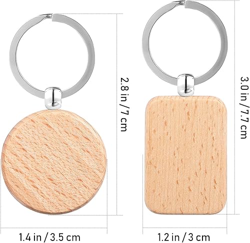 Miniatura 3 de 10 llaveros de madera para grabado en blanco, llavero de madera en forma de rectángulo a granel, juego de llaveros de madera para suministros de