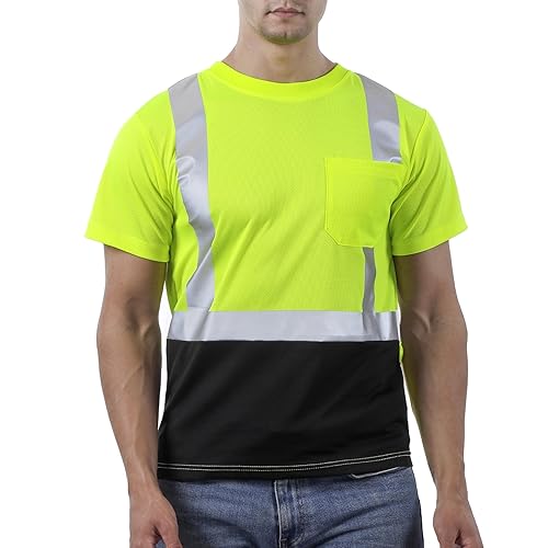 Miniatura 16 de Camisa de alta visibilidad Hi Vis Clase 3 para hombres, camisas de seguridad con tiras reflectantes y bolsillo, transpirable, malla de trabajo