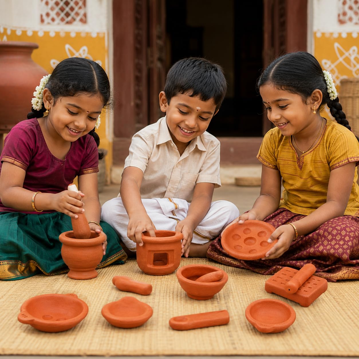 Terracotta Kids Kitchen Set | Clay Toys for Kids | Mini Mud Kitchen Set | Mitti Ke Bartan Toys | Choppu Saman Set |Handmade Earthen Pot Set | Pretend Play Cooking Set for Children-image-35