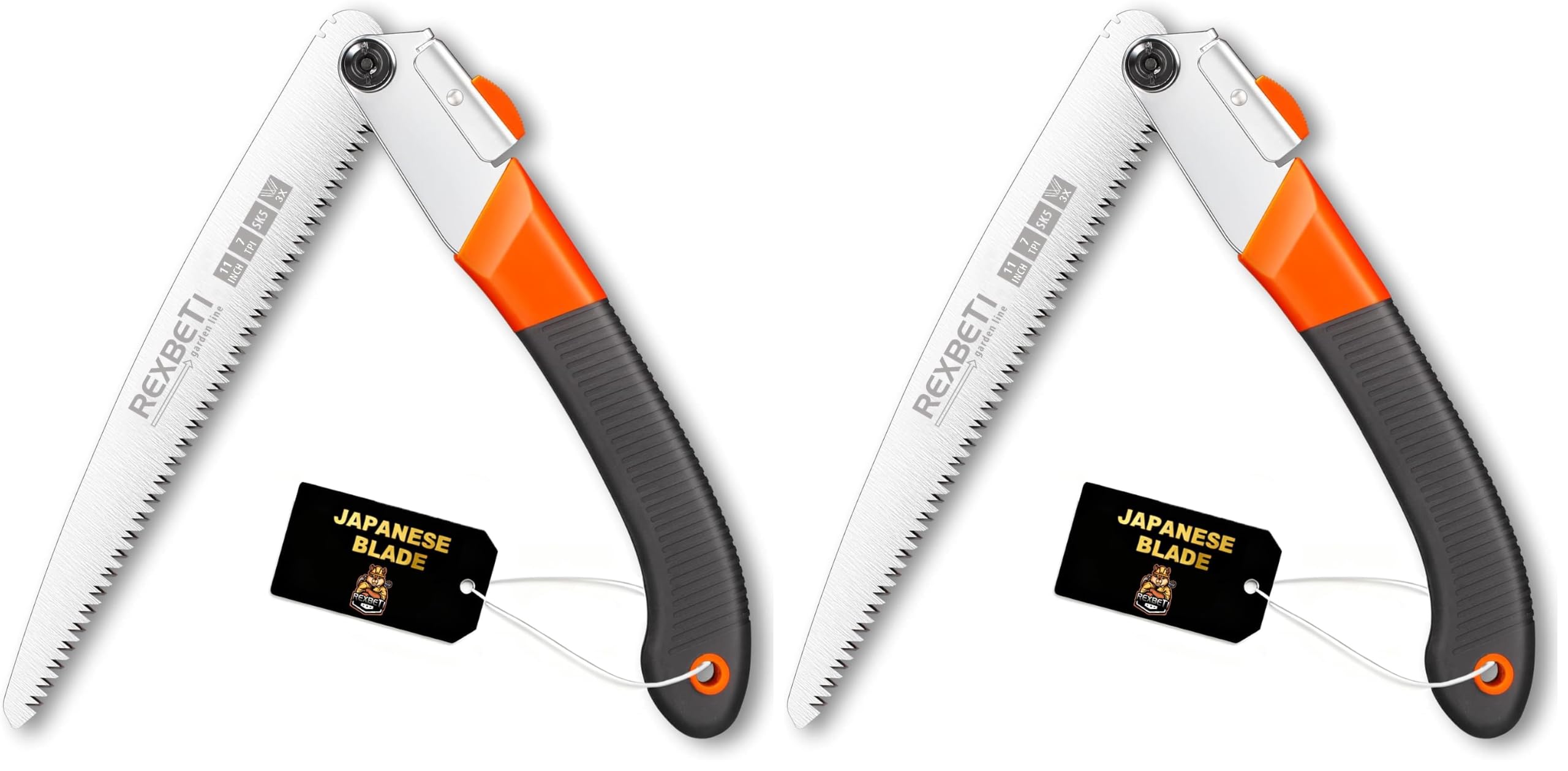 REXBETI Folding Saw, Heavy Duty 11 Inch Extra Long Blade Hand Saws for Wood Camping, Dry Wood Pruning Saws With Hard Teeth, Quality SK-5 Steel, Gifts for men (Pack of 2)