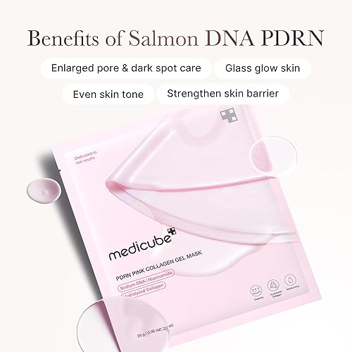 Miniatura 5 de medicube Máscara de gel de gelatina de colágeno rosa PDRN de Salmon DNA PDRN  Máscara facial nocturna para piel brillante de vidrio, elasticidad,