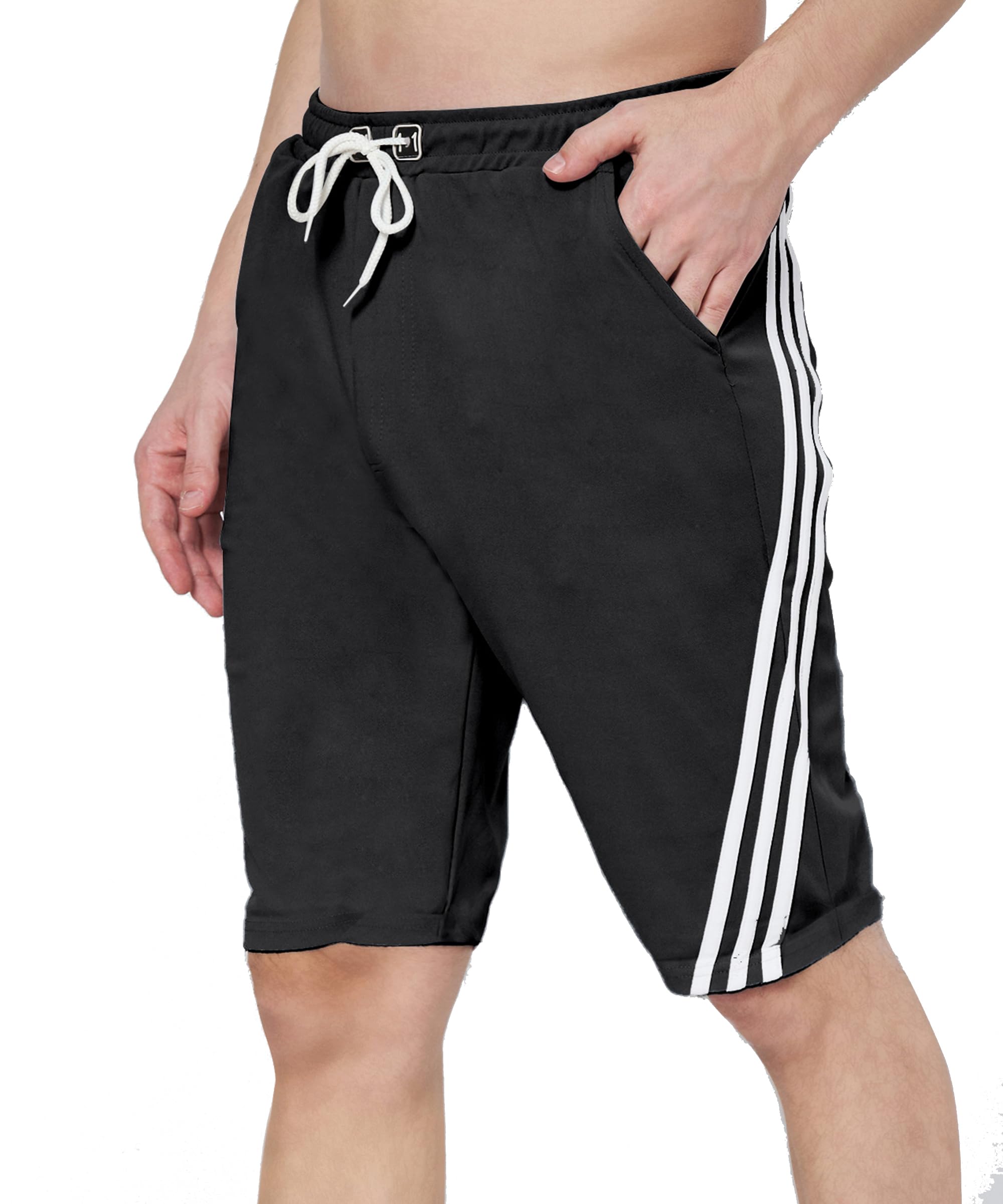 Mehrang Athletic Shorts for Men, with White Side Stripes, Drawstring Waist, Casual Sports Wear for Men-picture-24