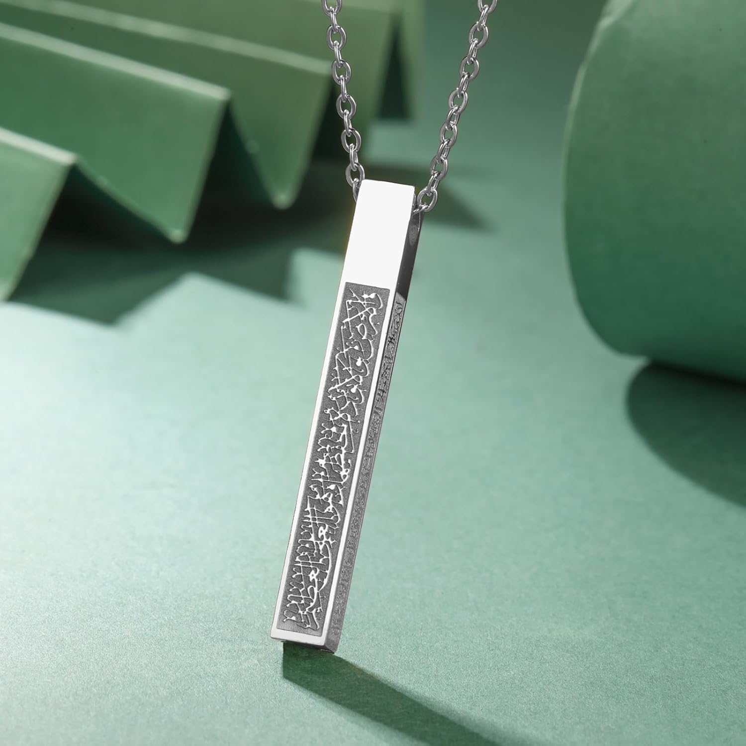 VASSAGO Islamic Ayatul Kursi Necklace for Women Men Stainless Steel/Leather Chain Muslim Allah Arabic 3D Bar Pendant Islam Eid Ramadan Gift Jewelry - Image 5