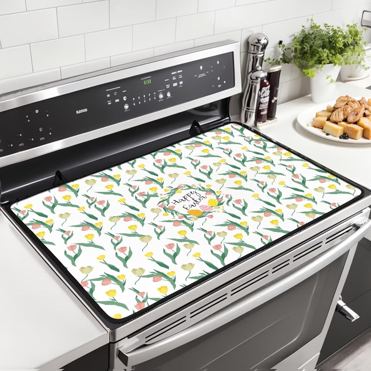 Electric Oven Stove Insulation Easter and Tulip Floral Print Stove Top Covers For Electric Stove 2025 Kitchen Essentials Anti - Slip Easy To Clean Suitable For Protecting Cookware