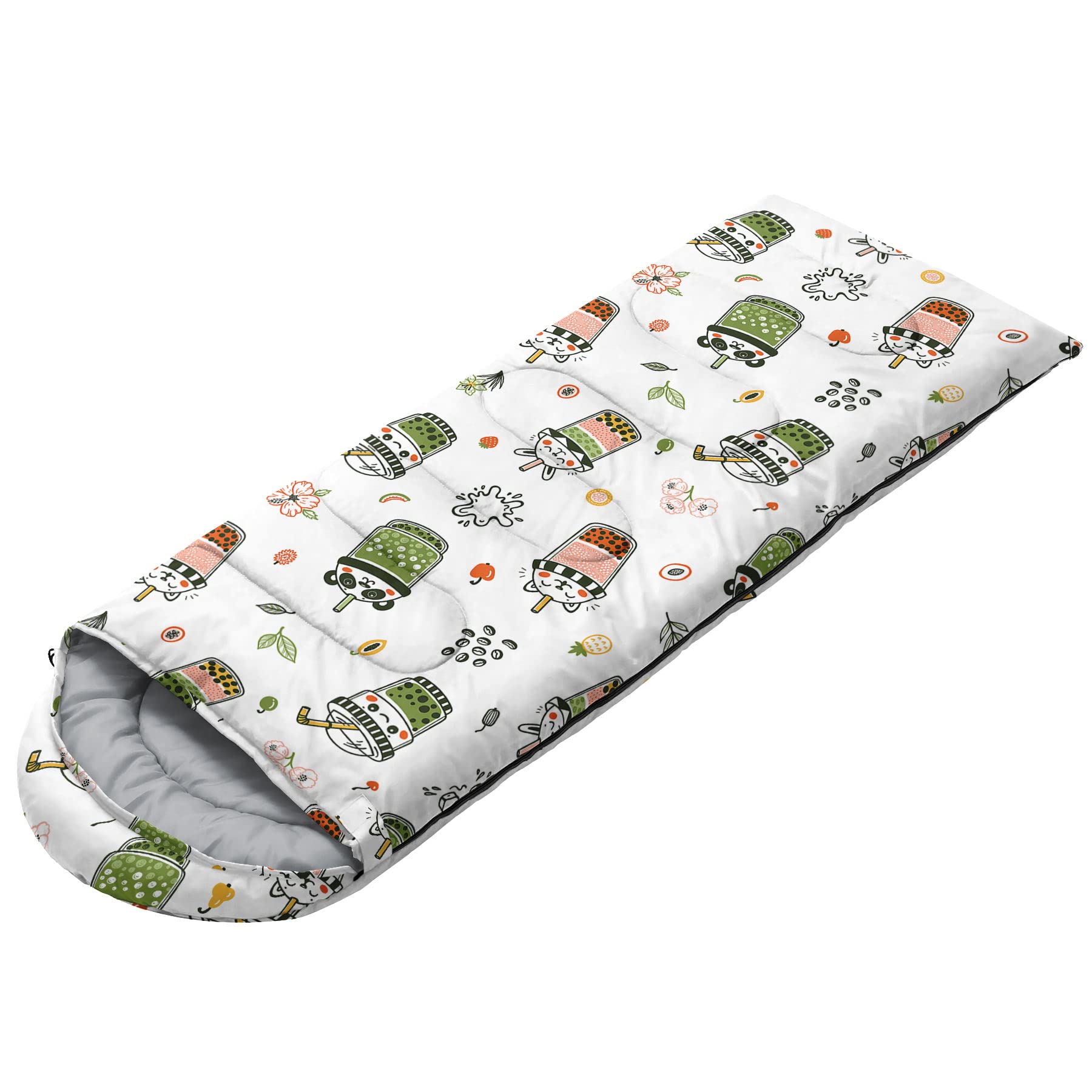 HOSIMA Sleeping Bags for Boys Girls Kids,Cute Milk Tea Printed Lightweight Warm Portable Outdoor Indoor Waterproof Cold Resistant Sleeping Bag for Camping Hiking (Milk) - Image 2