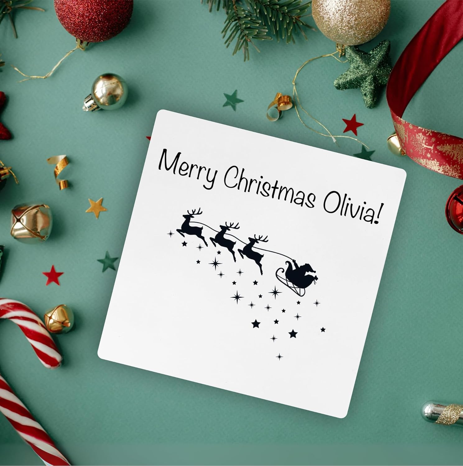 Personalized Small White Wooden Keepsake Storage Box with Lid | Christmas Xmas | 3.93x3.93x1.96in (+/- 0.19in) | Square Gift Box | Natural Wood | Decoupage & Storage