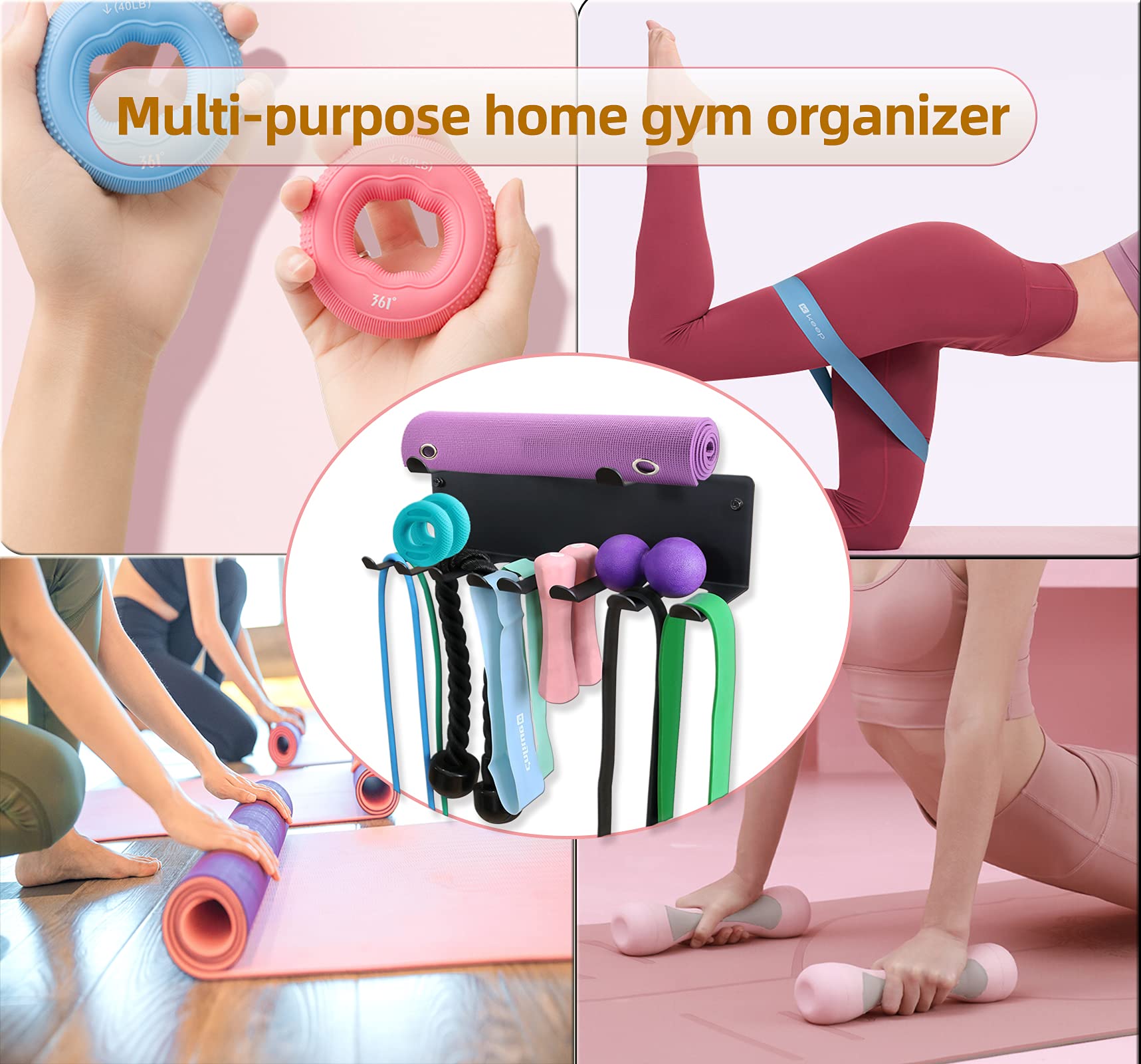 Tamisom Mehrzweck-Aufbewahrungsregal mit 2 Ebenen für Fitnessbänder, Widerstandsbänder, Gurte, Springseile, Schaumstoffrollen, Ketten, Gewichtsgürtel, Werkzeuge - Modern, Metall