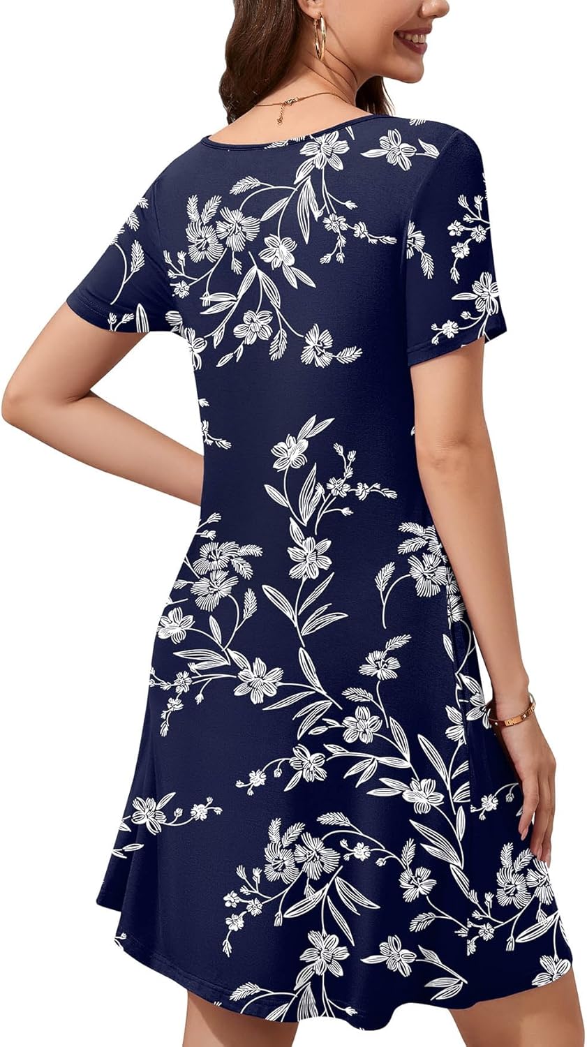 WEACZZY Summer Dresses for Women 2026 V-Neck Casual T Shirt Dress Loose Short Sleeve Flowy Dresses with Pockets - Image 5