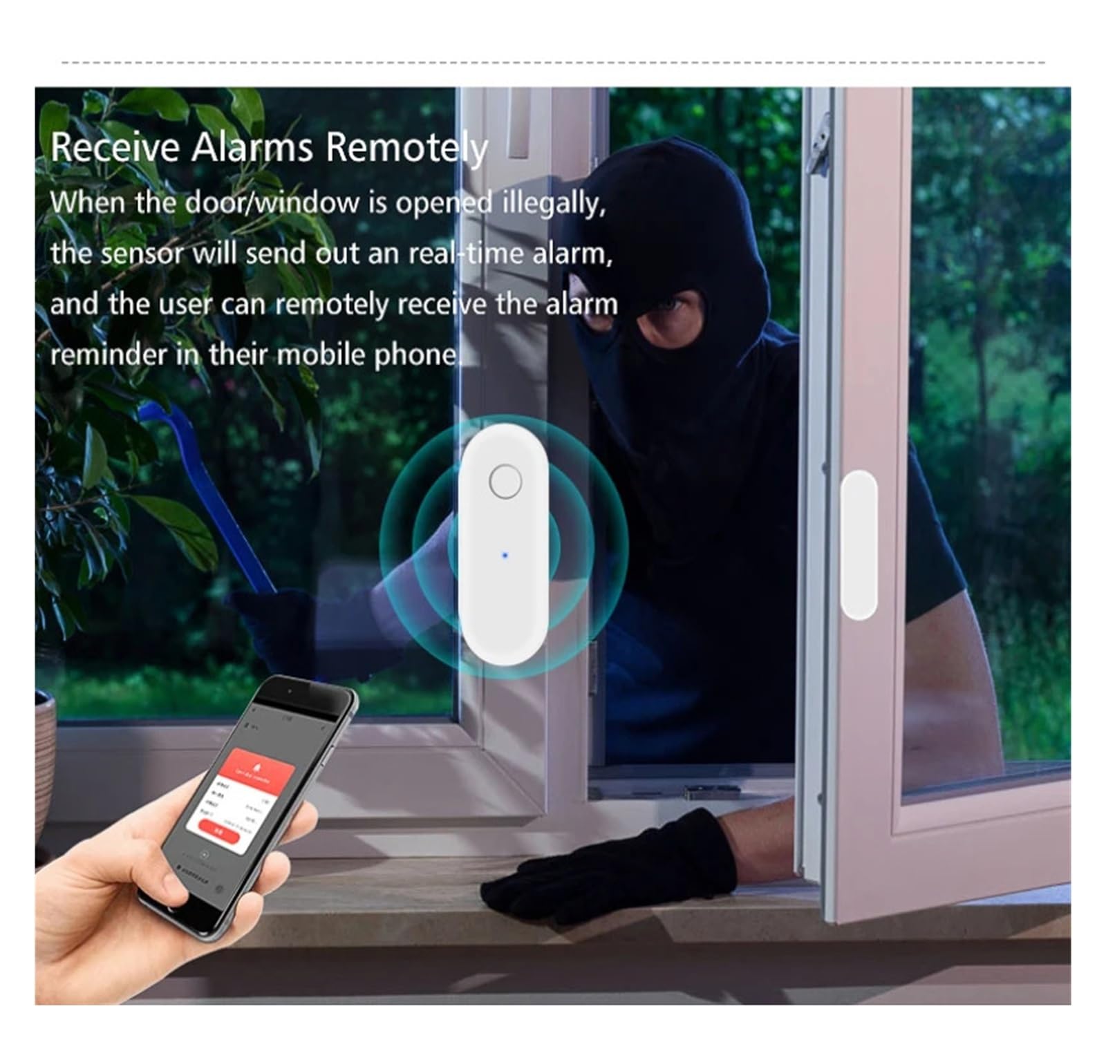 Sensor inteligente de puertas y ventanas Tuya inteligente Sensor de puerta Sensor de ventana puerta alarma magnética Detector Sensor magnético independiente funciona con Alexa para la seguridad del ho