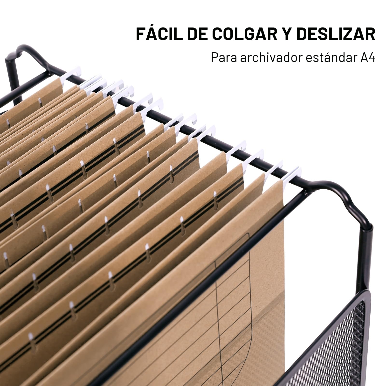 25 piezas Carpeta Colgante DIN A4 de Papel Kraft, con Pestañas de Plástico Transparente y Tarjeta en Blanco para Oficina, Escuela, Hogar (Marrón)