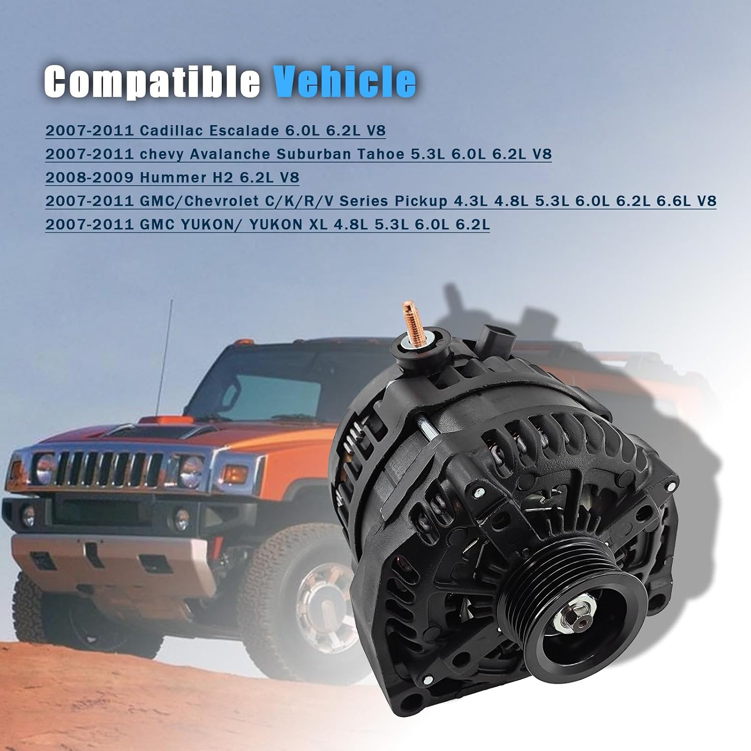 15093928 High Output Alternator 300A 14V Compatible with 2007-2011 CMC YUKON XL Chevy C K R VSierra Pickups For 07-14 Chevy Silverado 1500 2500hd 3500hd Cadillac Escalade Hummer H2