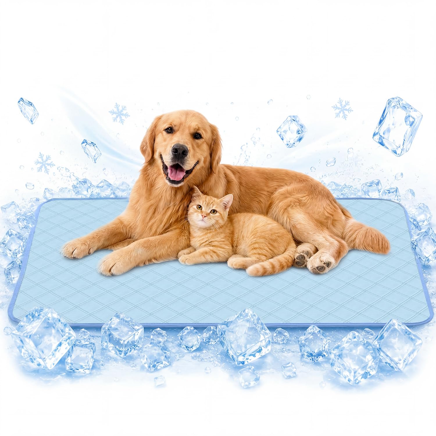 Alfombrilla de refrigeración para perro grande, 100 x 70 cm, lavable, antideslizante, seda de hielo, manta de refrigeración para gatos, sin gel, cama refrigerante, resistente a los arañazos