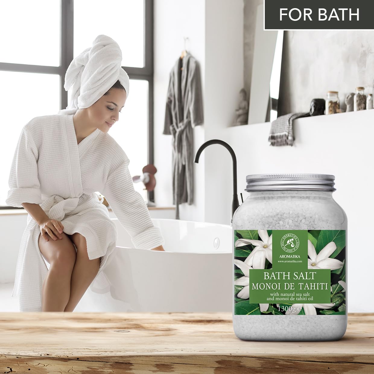 Sale da Bagno Monoi de Tahiti 1300g - Sali Marini da Bagno con Burro di Cocco Naturale & Estratto di Fiori di Gardenia - Bagno Rilassante - Buon Sonno - Sali da Bagno Aromaterapici