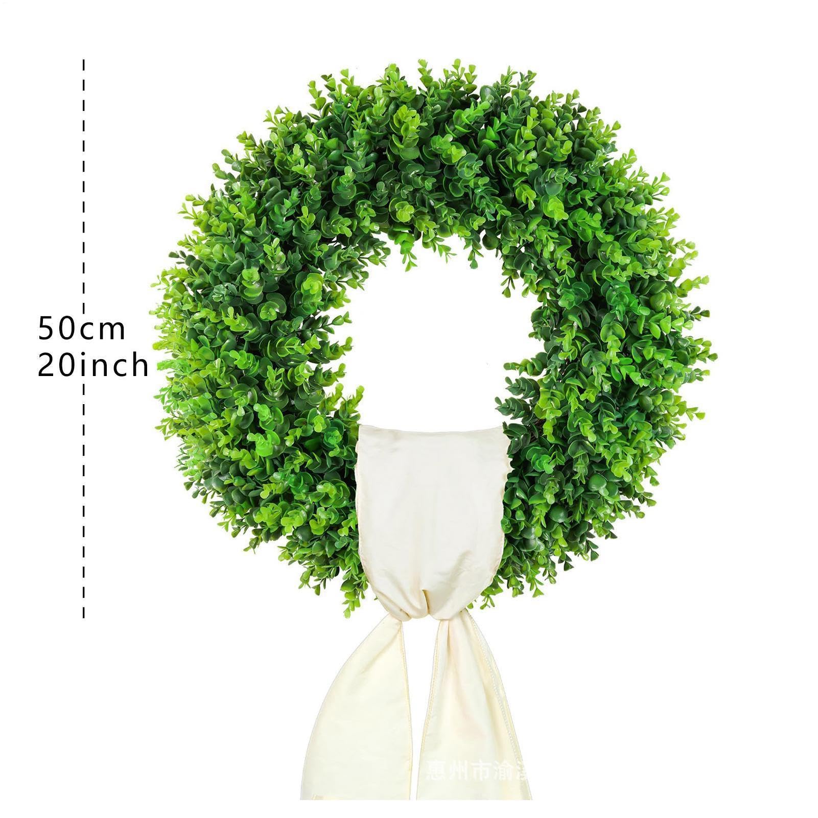 Zielone Wieńce Na Drzwi Frontowe 50 cm całoroczna sztuczna zieleń | Sztuczny wieniec z bukszpanu na zewnątrz Na Ganek Farmhouse, Taras, Ogród, Okno, Ścianę, Do Wnętrz I Imprezy Weselne