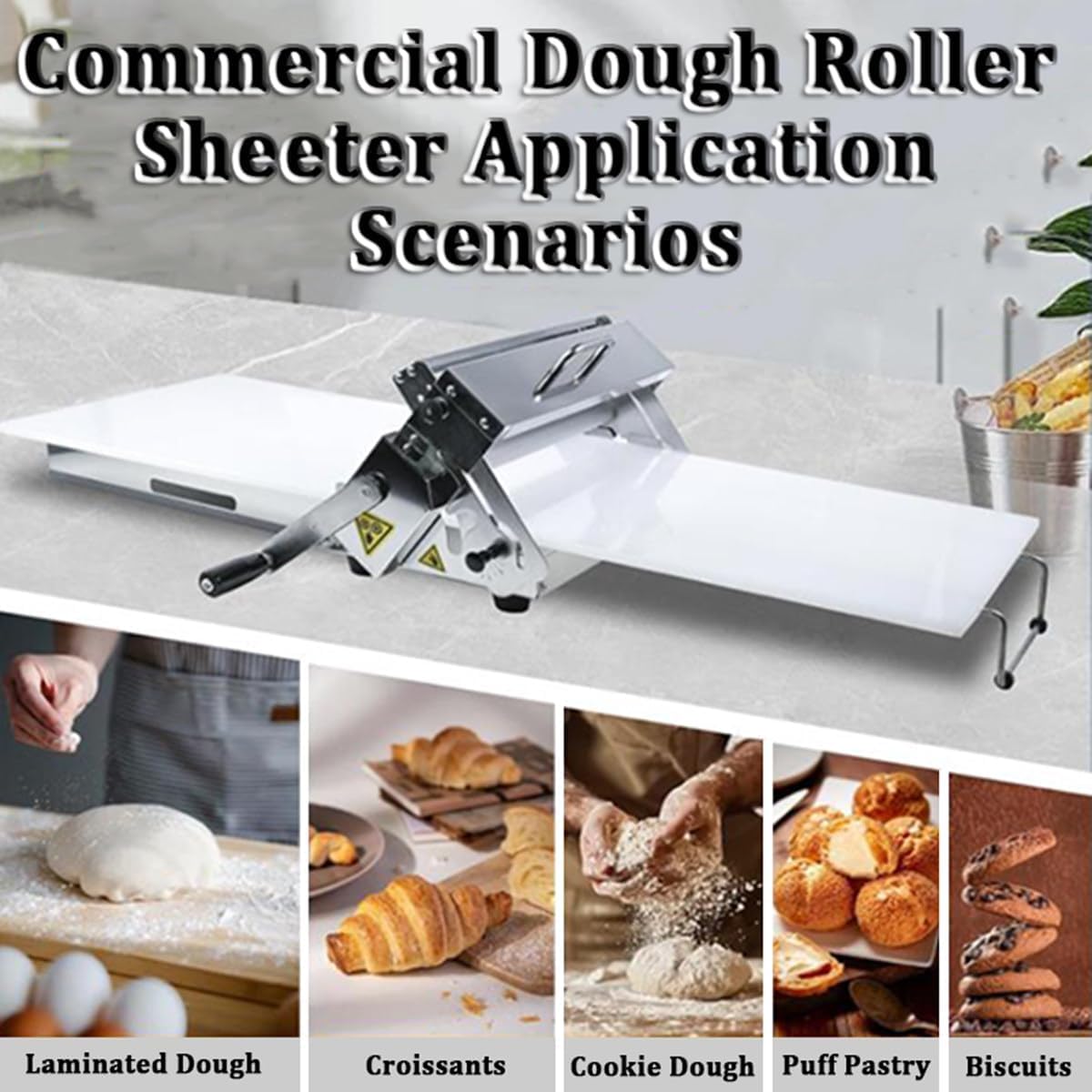 Laminadora De Masa Manual Laminadora De Masa Hojaldre Plegable Manual Comercial Rodillo De Repostería Plegable Compacto, Prensadora De Masa De Hojaldre, Acero Inoxidable, Grosor Ajustable
