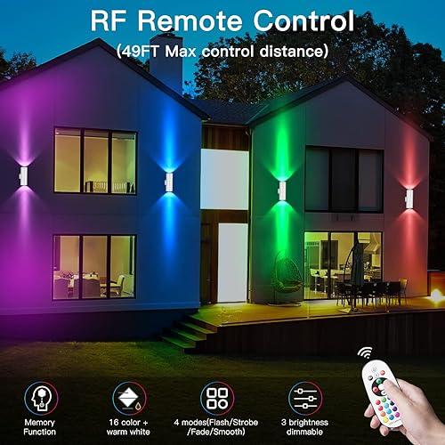 Miniatura 5 de Lámpara de pared RGB, luces de pared arriba y abajo, apliques de pared que cambian de color con control remoto para fiesta de patio, decoración de