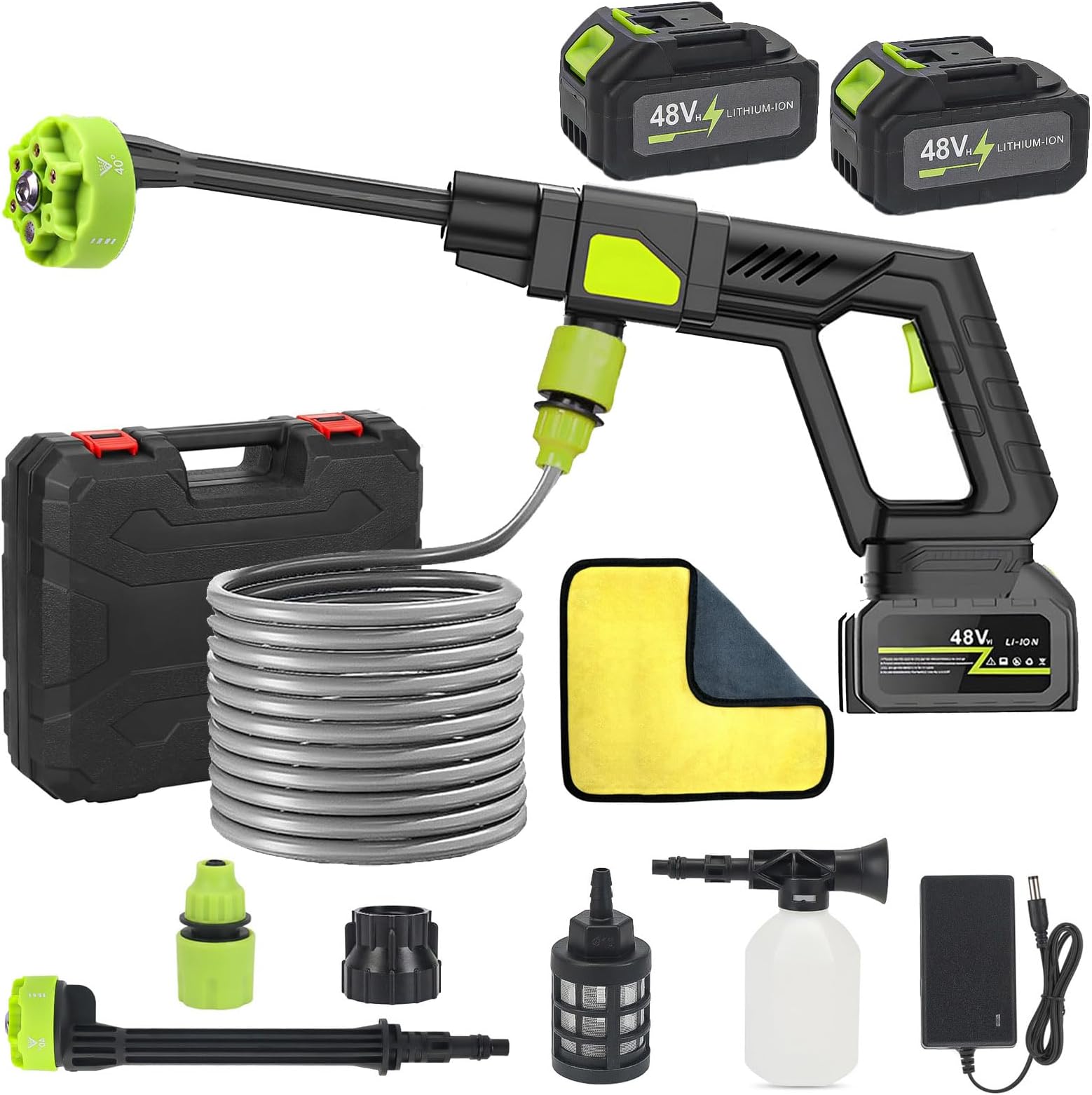 – Cordless Pressure Washer, Portable Pressure Washer with 2 Batteries, Electric Cordless Power Washer Battery Operated with 6-in-1 Nozzle, Adjustable Foam Cannon for Car, Floor, Garden, 5m/16.4FT Hose