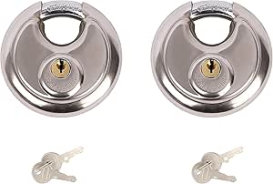 PEAKLOCK Heavy-Duty Waterproof Indoor/Outdoor Anti Cut Stainless Steel Lock, 2-3/4-inch/70mm Wide Body Disk Padlock for Warehouse, Garage, Locker, Cabinet, and Shed, Pack of 2, Each Lock with 2 Keys