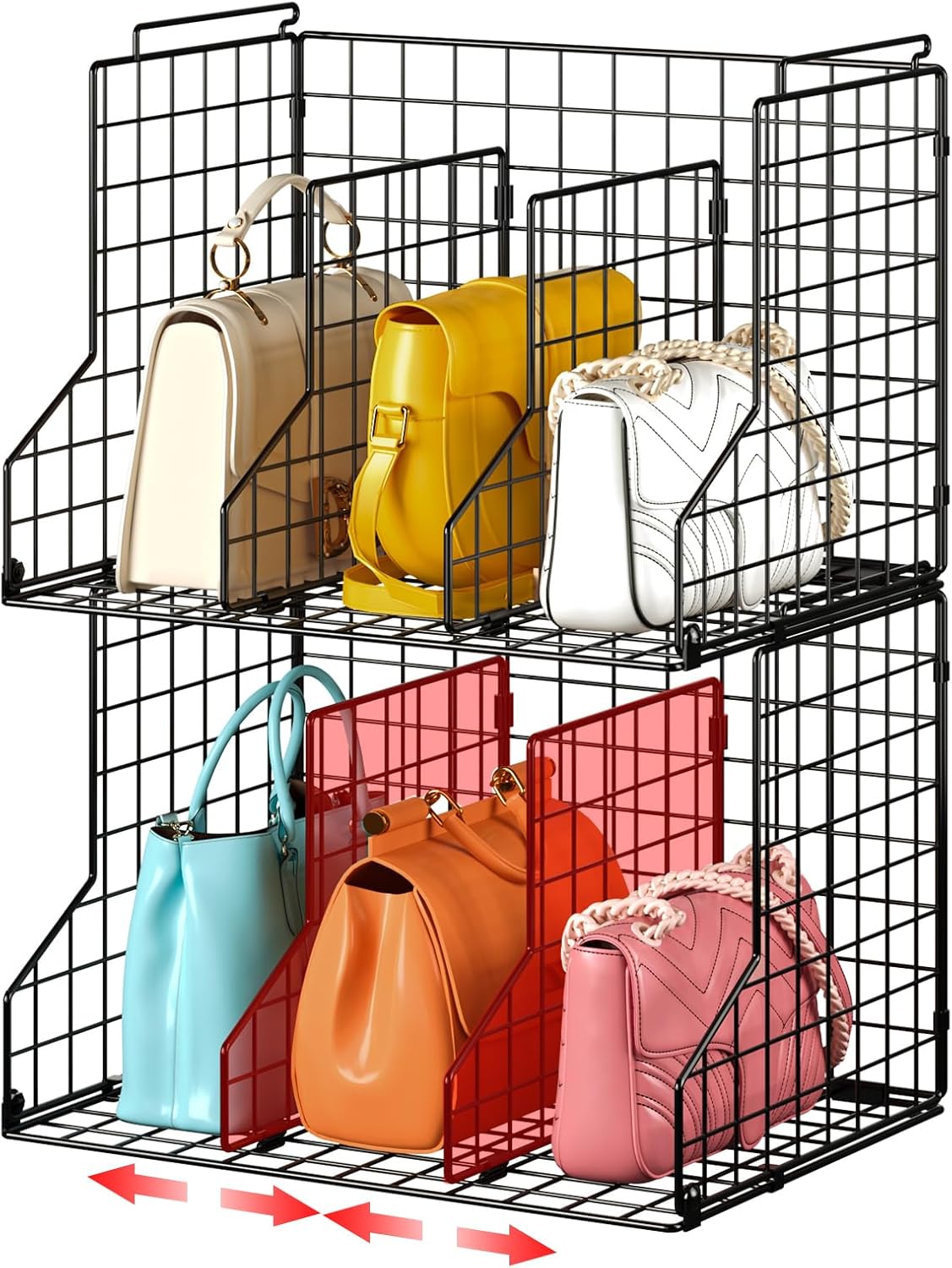 Sonyabecca Purse Storage Organizer for Closet:Adjustable 2-Pack Dividers Handbag Organizer,Stackable Wire Handbags Storage Baskets-For Open Closet Purse Organizer Handbag Chain Bag Clutch Bag-Black Sonyabecca Purse Storage Organizer for Closet:Adjustable 2-Pack Dividers Handbag Organizer,Stackable Wire Handbags Storage Baskets-For Open Closet Purse Organizer Handbag Chain Bag Clutch Bag-Black