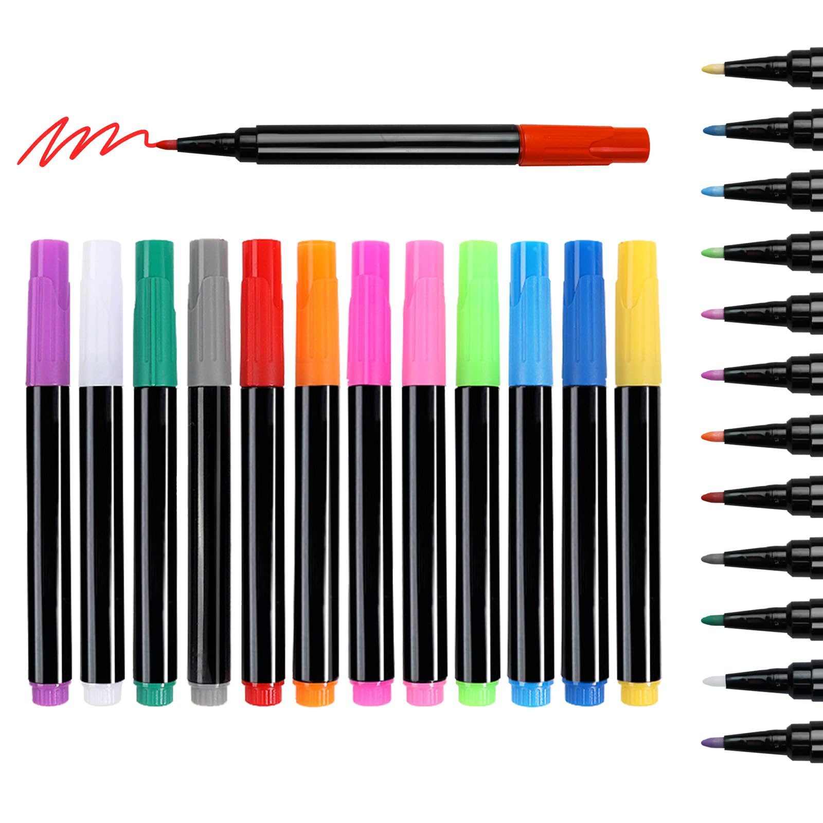 Solorage 12 Acrylstifte Set für Led Zeichenbrett, 3mm Whiteboard Marker, Folienstift Abwischbar für Erwachsene, Kinder, Eier, Holz, Stein, Leinwand, Plastik, Glas