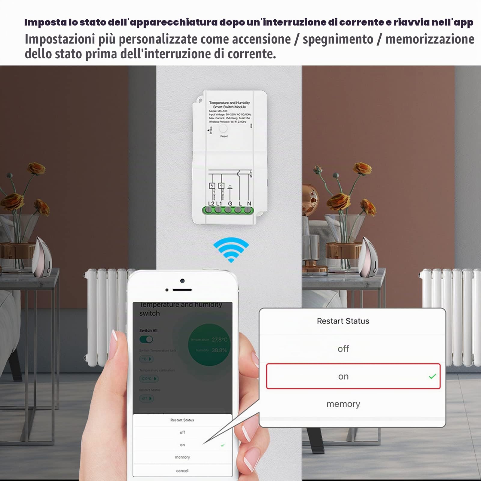 Interruttore Temperatura WiFi, Controllo Termostato Intelligente con Sonda Termica, Doppia Uscita Relè 90-250V per Terrario Umidificatore (Senza sonda di umidità)