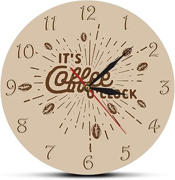 12 inch Silent Wall Clock Its Coffee OClock Coffee Beans Acrylic Wall Clock Printed Watch Coffee Lover Cafe Shop House Home Kitchen Decortion for Modern Home Decor