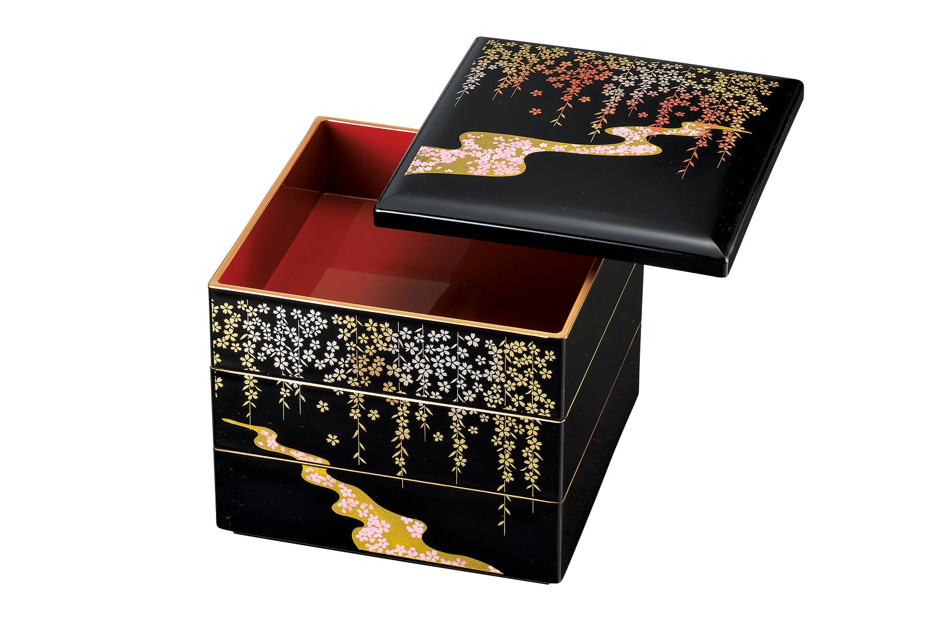 Amazon｜中谷兄弟商会『山中漆器』6.5角DX三段重 しだれ桜 37-4610