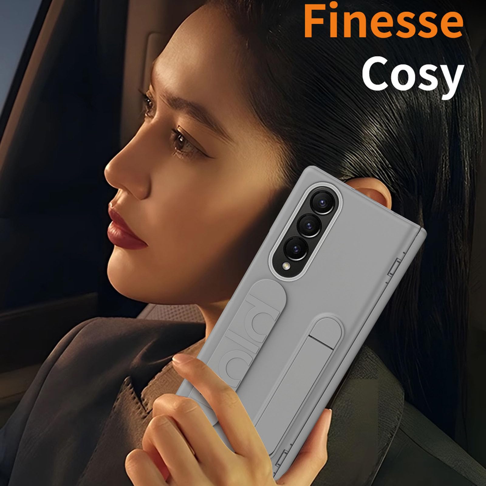 Etui z podstawką do Samsung Galaxy Z Fold 7, wysoce przyczepny pasek na palec, etui na telefon komórkowy, osłona ekranu i ochrona zawiasów, przezroczyste