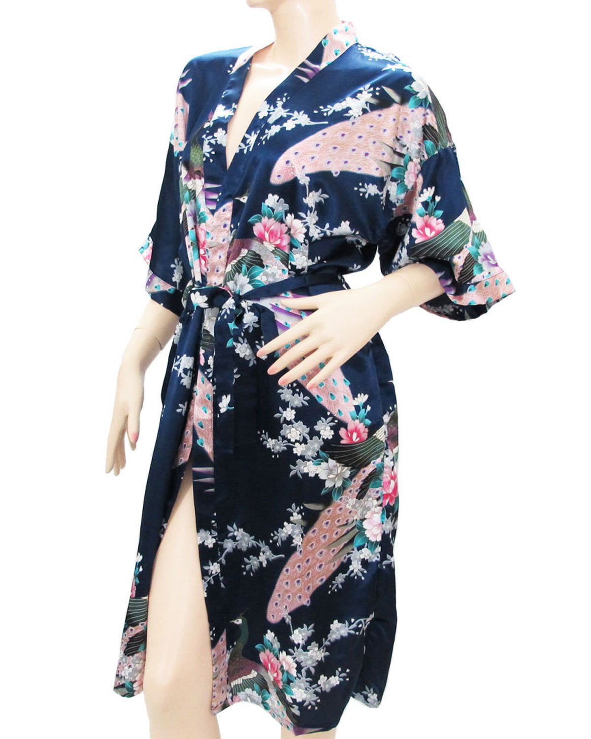 "Hava Thailand"JAPANESE TRADITION BATHROBE PEACOCK BATH ROBE FOR WOMEN'S SOFT SILK FABRIC ROBE
