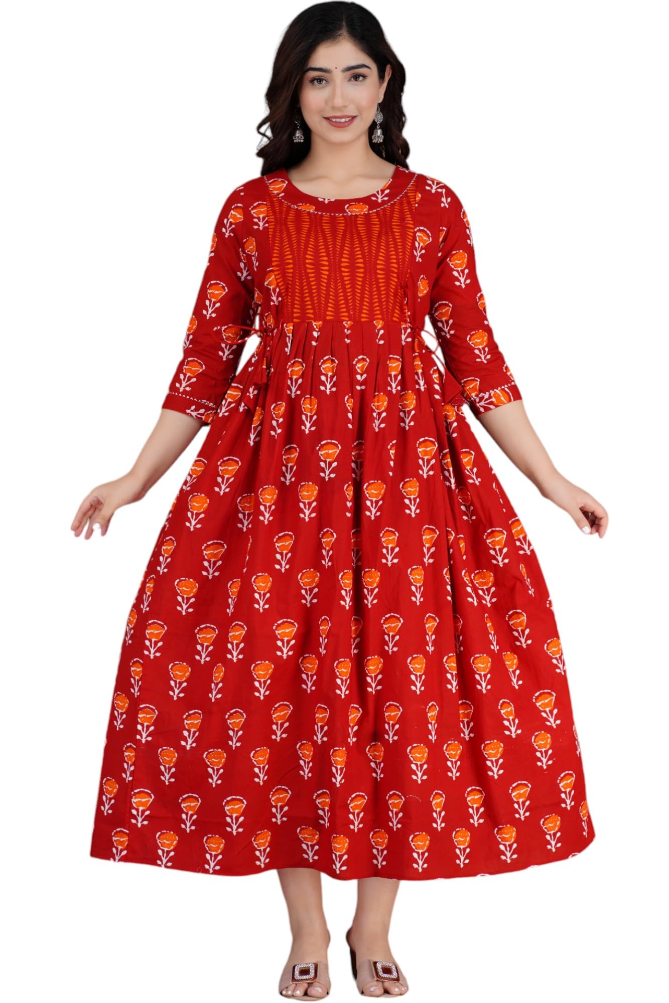 Women's Pure Cotton Maternity Gown/Maternity Wear/Feeding Gown A-line Maternity Feeding Dress/Maternity Dress for Women/Maternity Feeding Kurtis for Women-image-6