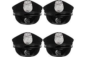 4 Packs Classic Black Police Cop Hat for Adults, Unique Police Officer...