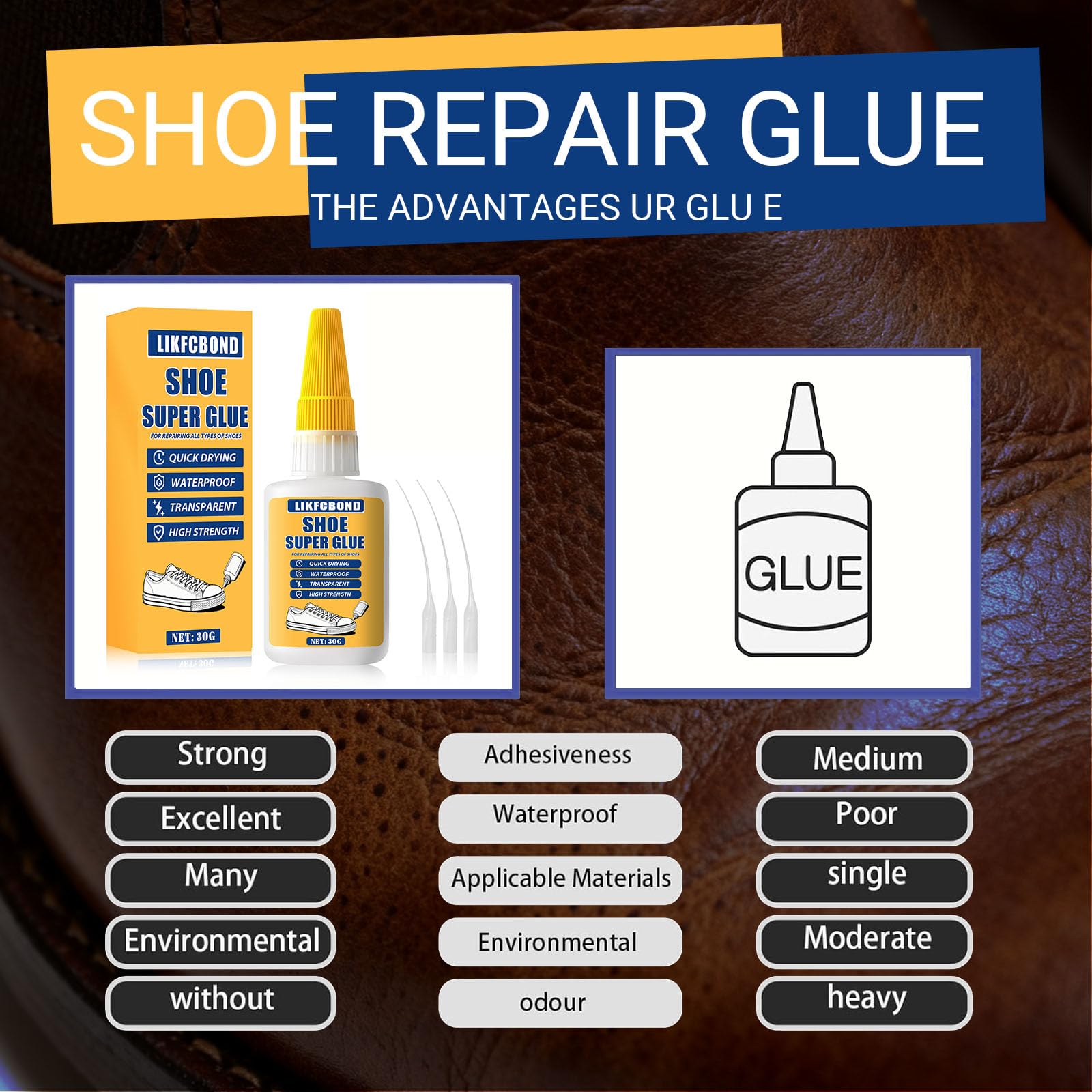 30g Colla per Scarpe Extra Forte, Colla Scarpes Impermeabile, Trasparente Schuhsohlen Kleber, Professionell Shoe Glue per Riparazione Scarpe in Pelle, da Ginnastica, Corsa, Stivali