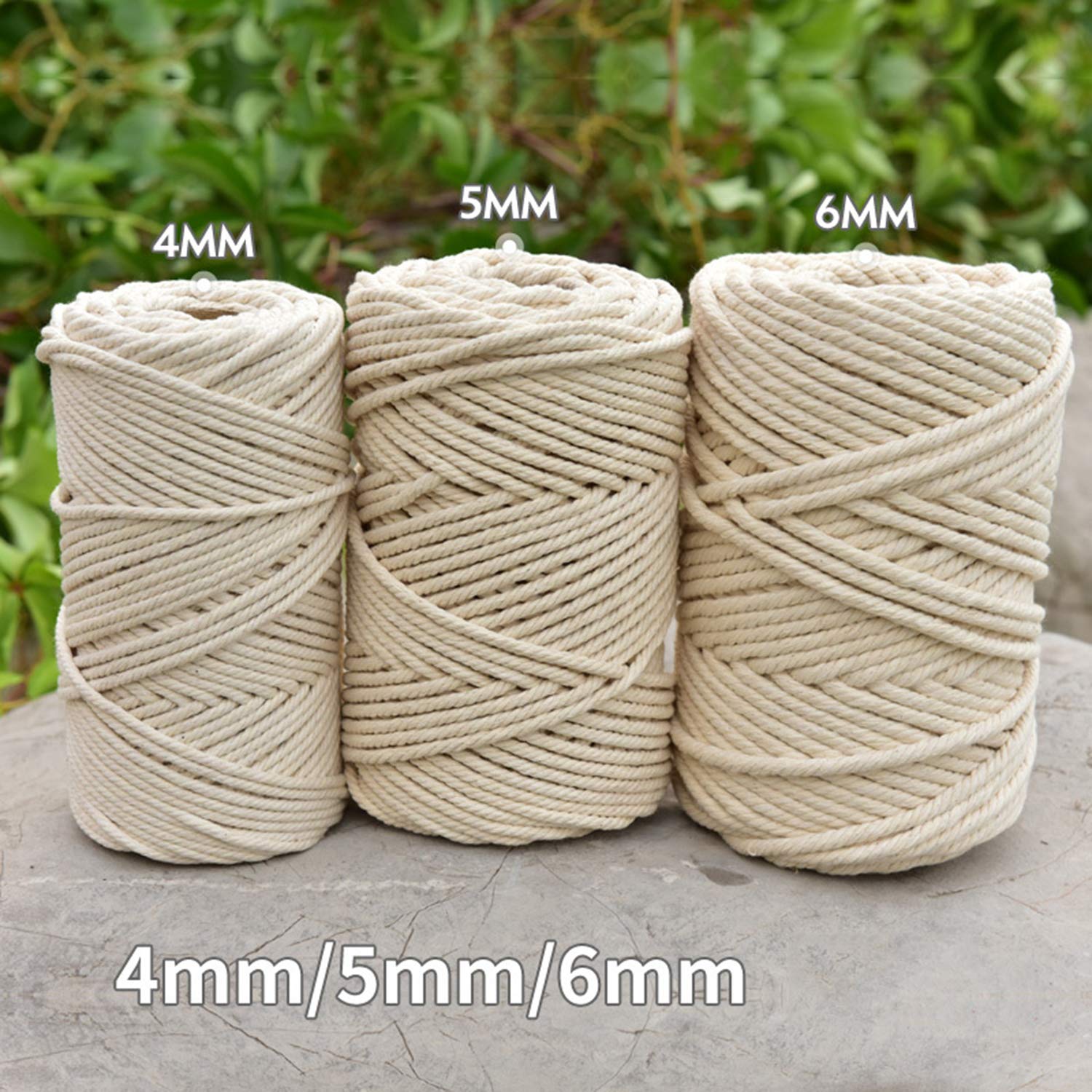 Cuerda de macramé beige de 4 mm/5 mm/6 mm, 100% algodón natural, cuerda de macramé, cuerda de algodón, hilo de punto para colgar en la pared, decoración para colgar plantas, 4 mm-1000 m