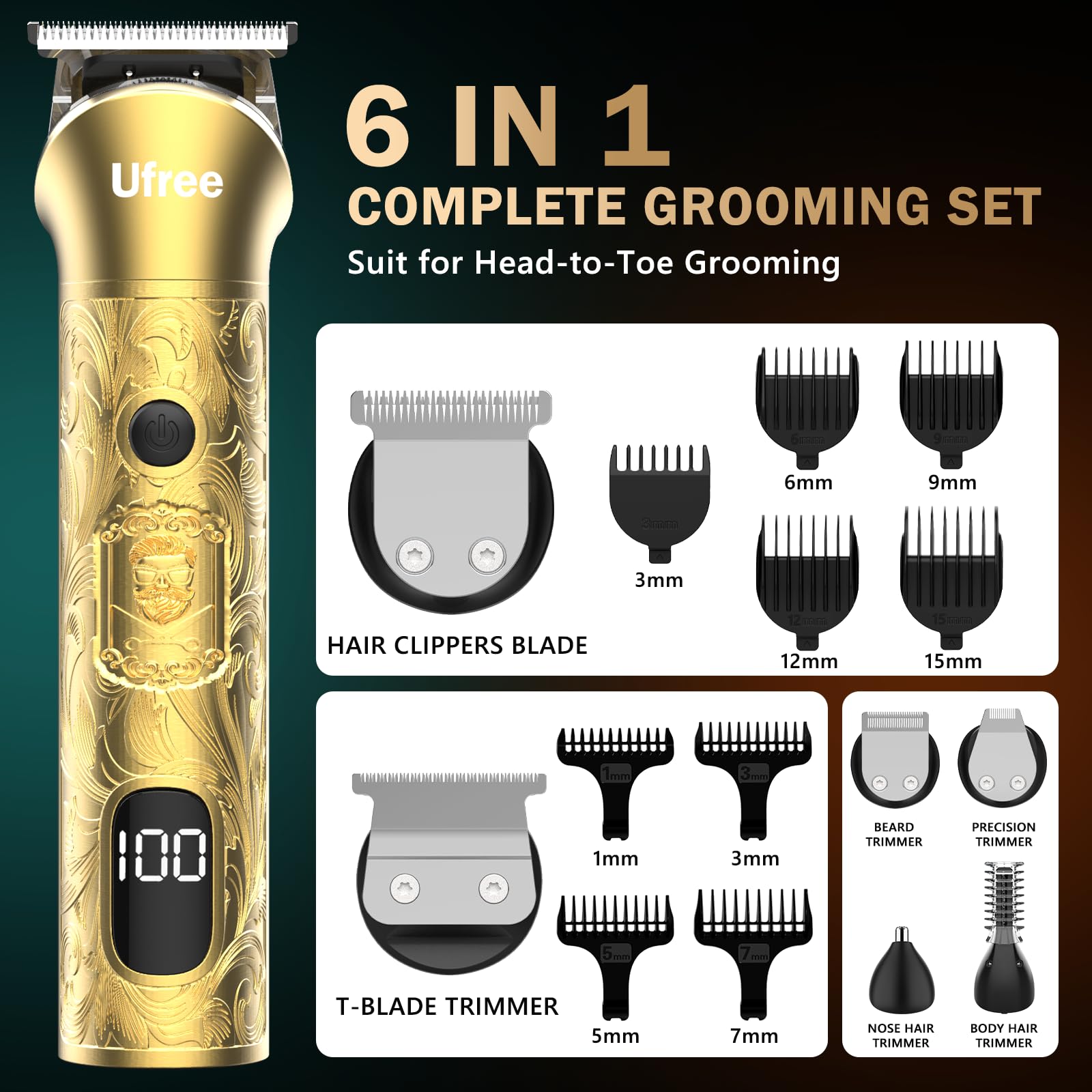 Ufree Hair Clippers for Men, Beard Trimmer, Foil Shaver 3-in-1 Grooming Kit
