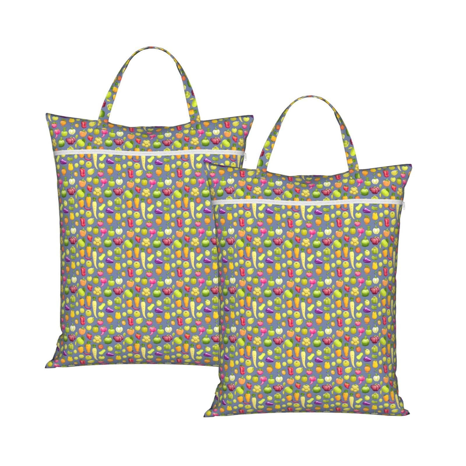 Cartoon Vegetable Fruit Print Travel Laundry Bag Foldable Lightweight Camping Beach Dorm Weekend Getaways