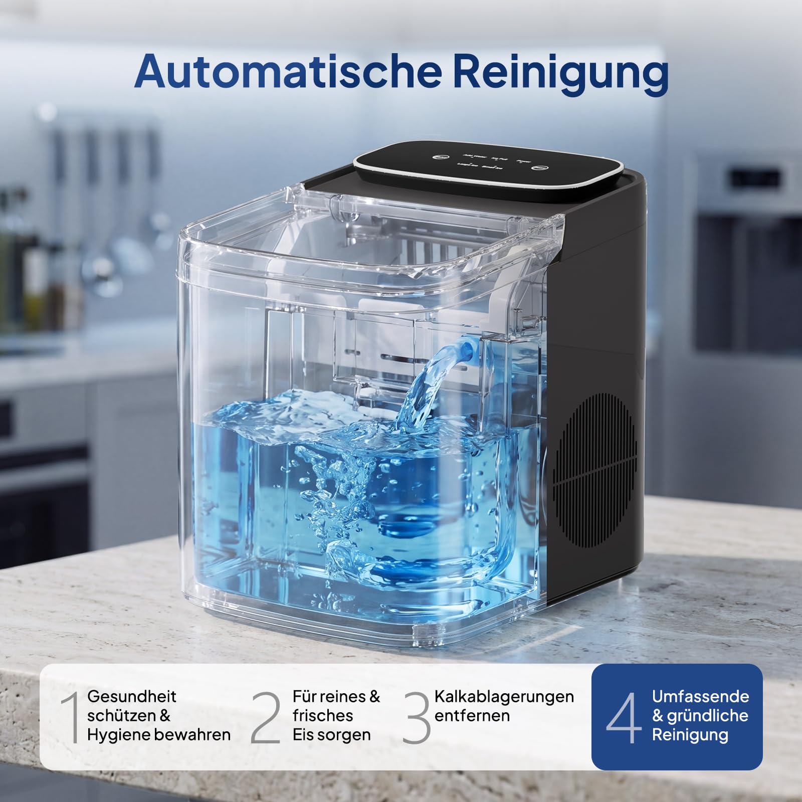 ROVSUN Eiswürfelmaschine Selbstreinigend 12 kg/24 h, 9 Kegeleis in 6-10 Minuten, Eiswürfelbereiter mit Eiswürfeln von 2 Größen Ice Maker 1,2-Liter-Wassertank & 0,5-kg-Eiskorb