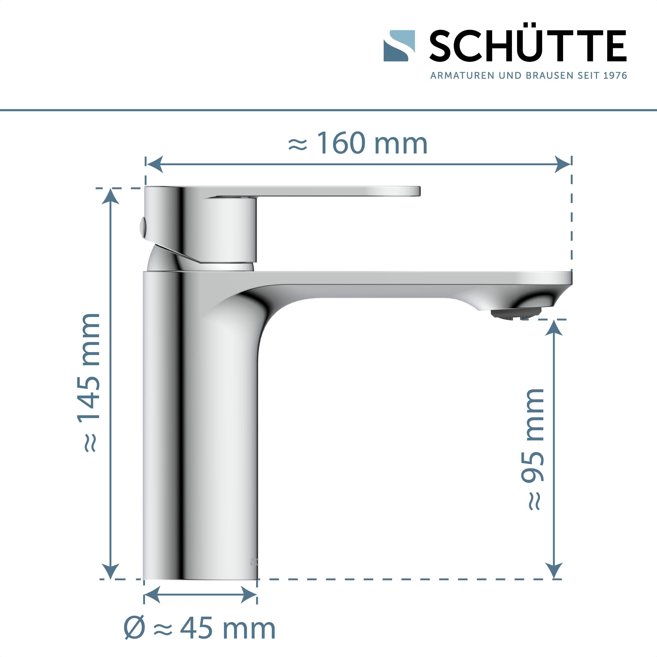 SCHÜTTE Waschtischarmatur MONTANA 32310, Wasserhahn Bad mit Ablaufgarnitur, Armatur Badezimmer, Einhebelmischer Badezimmer mit Pop Up Abflussstopfen, Mischbatterie Waschbecken, Chrom