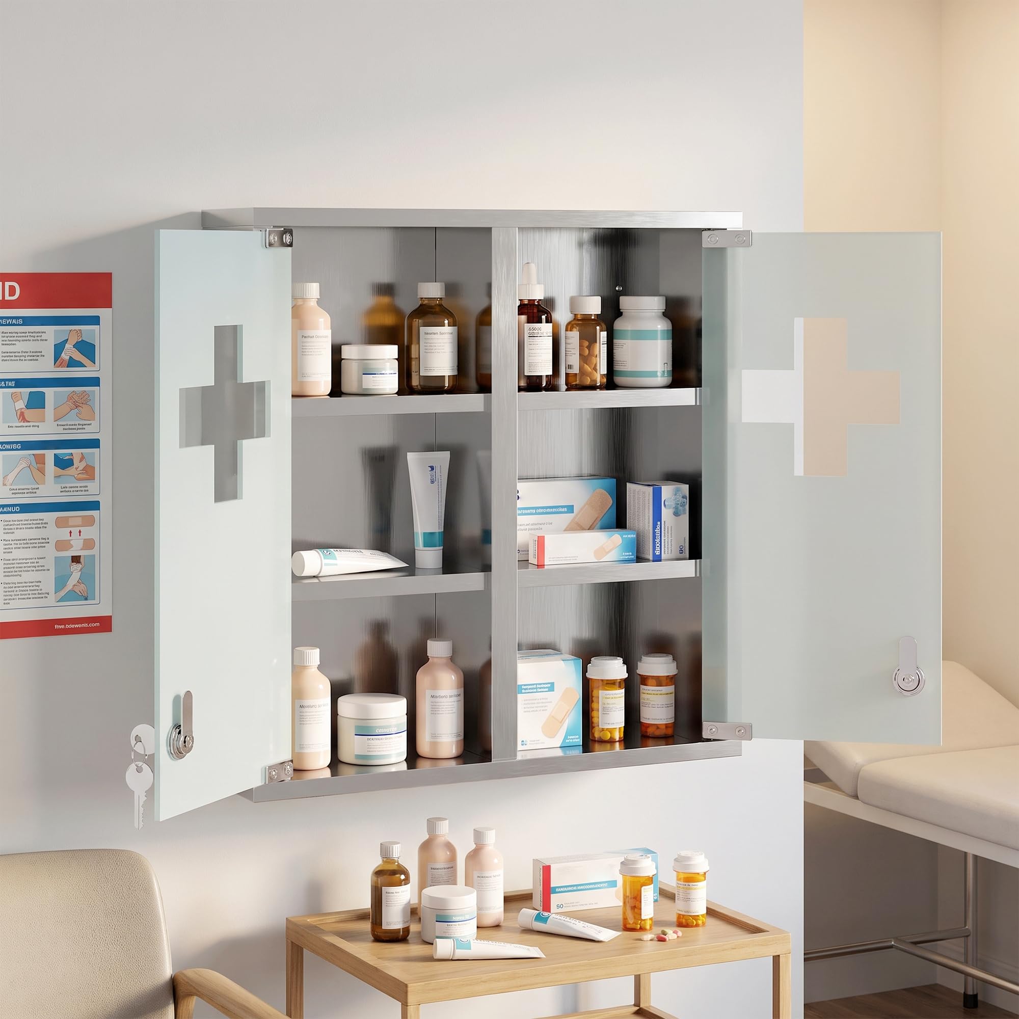 HOMCOM Armoire à Pharmacie Murale 6 Compartiments 46 x 12 x 48 cm Argenté