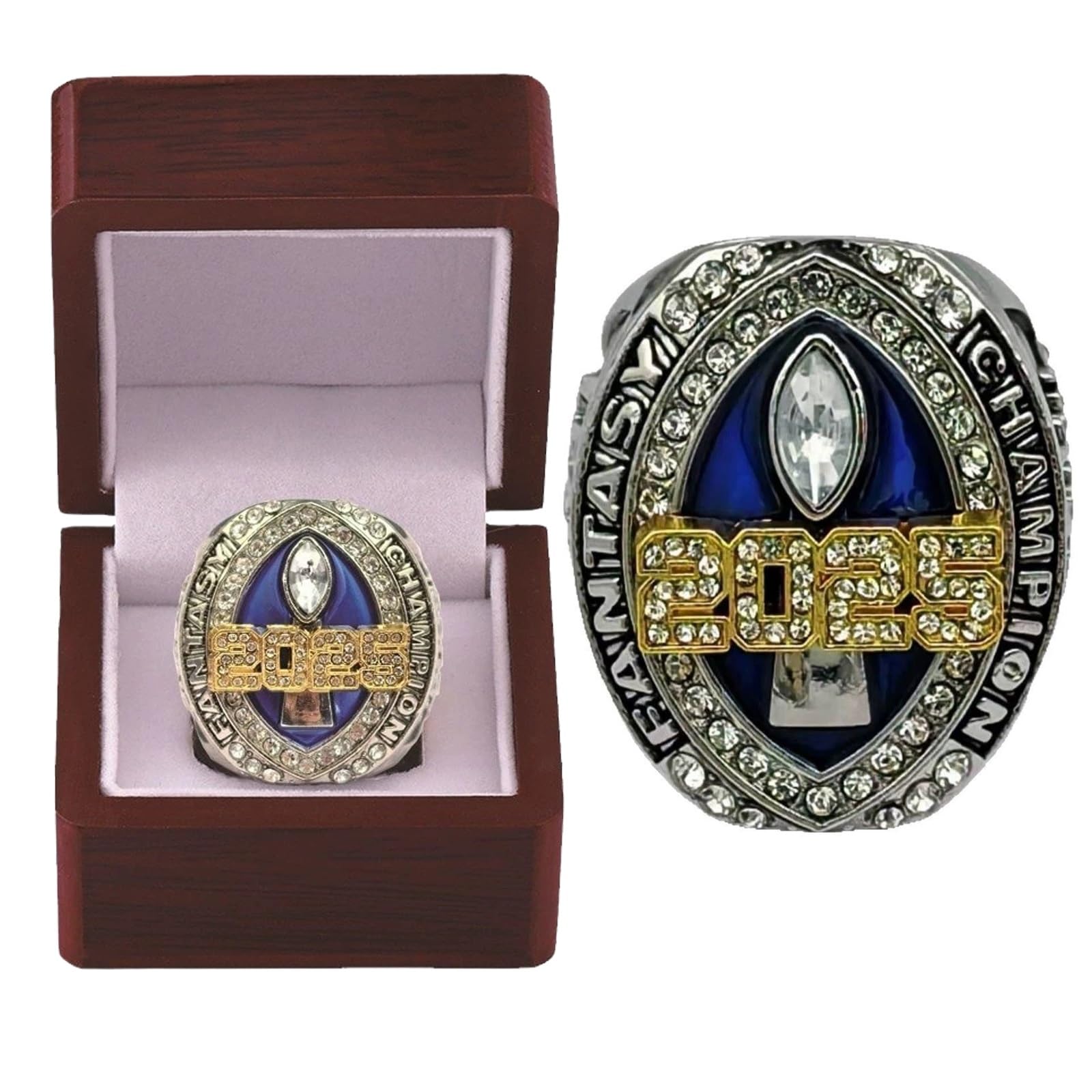 HYKJSHED 2025 Fantasy Football Ring Father's Day Collectibles Championship Ring Display Case