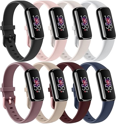 8 Pack Bands Compatible with Fitbit Luxe Bands for Women Men, Soft Silicone Wristband Replacement Strap for Fitbit Luxe Fitness and Wellness Tracker