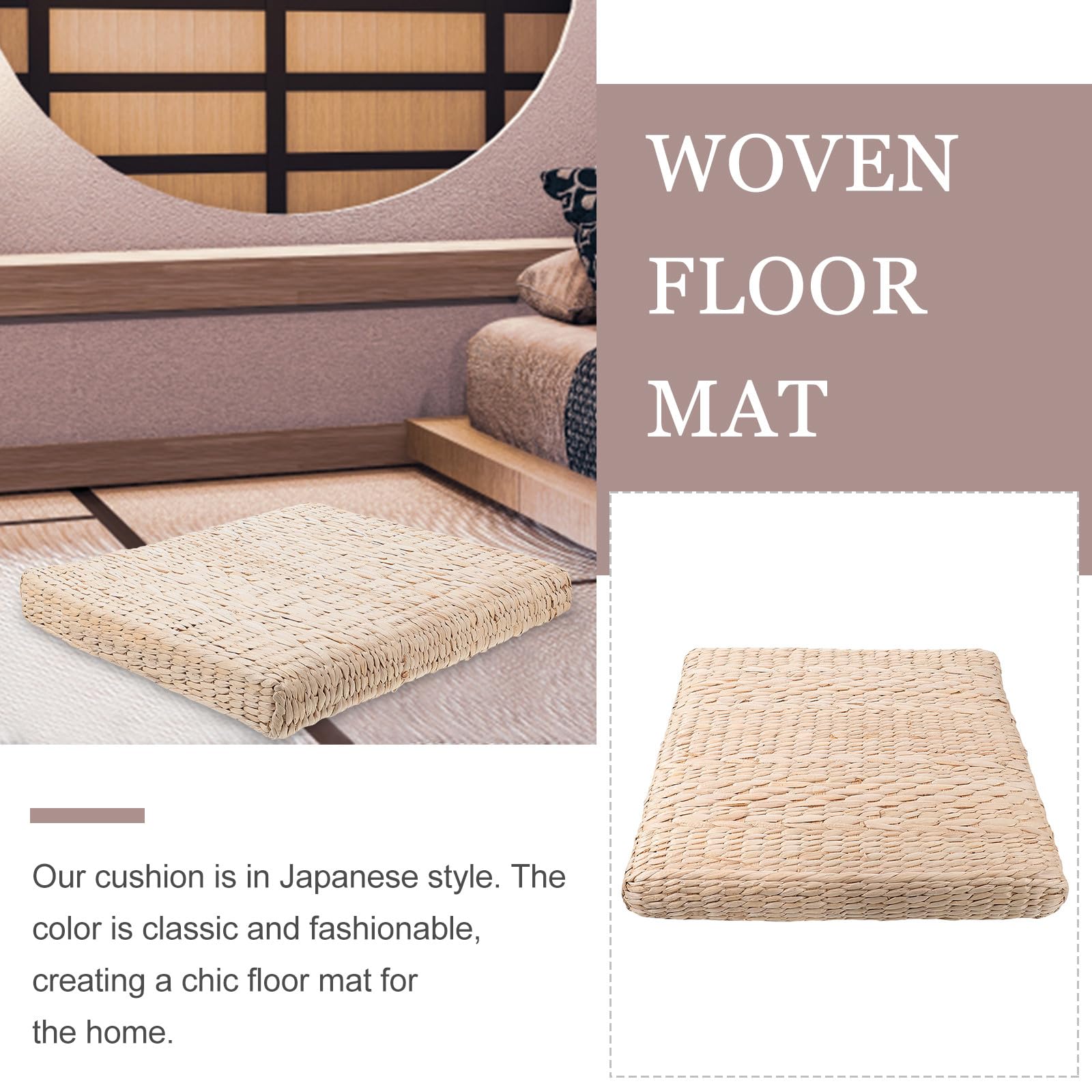 Abaodam Tapis de Contemplation en Paille Tissé la Main, Coussin Futon Beige Résistant la Pression et Pliable, pour Yoga et Usage Intérieur