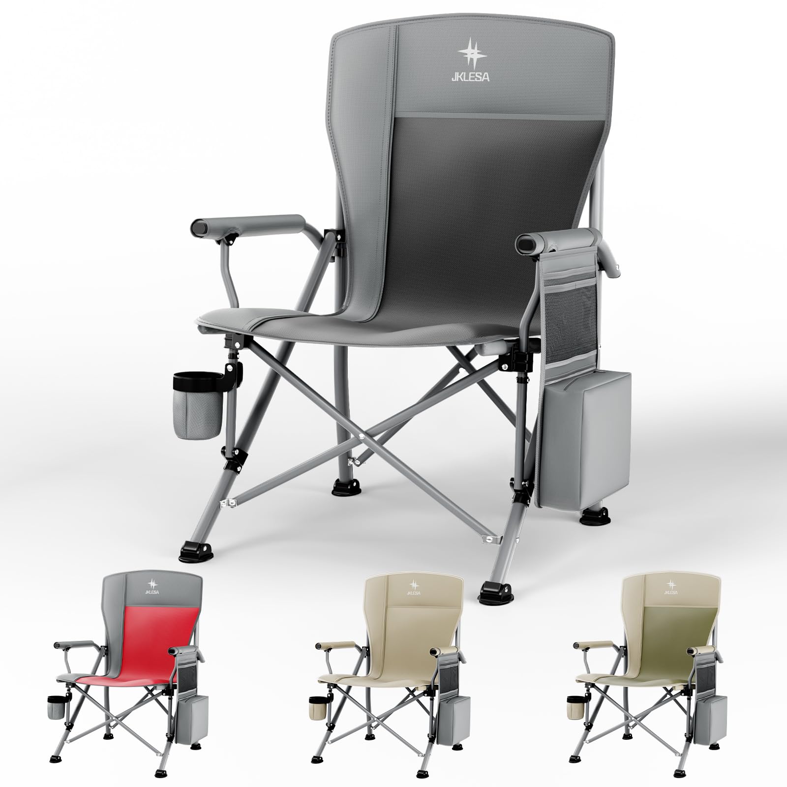 XL Heavy Duty Camping Chair 396lb Capacity (525lb Max) – Waterproof 1680D Oxford Fabric, 2" Padded Seat & Back, Cup Holder, Cooler Pocket, Portable for Camping, Beach & Tailgating (Slate/Black)