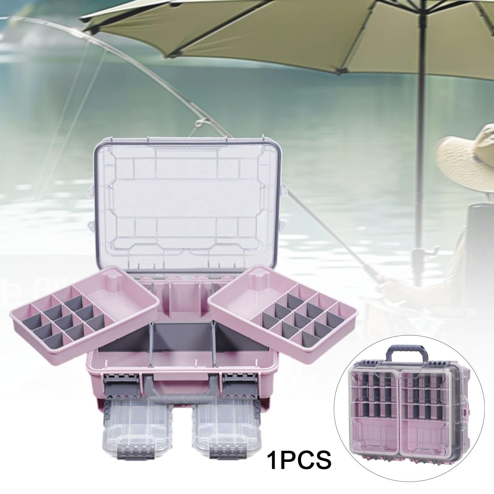 Boîte de Rangement à 3 Niveaux pour Matériel de Pêche avec Poignée, pour Leurres et Hameçons, Rose