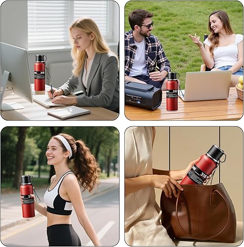 Miniatura 7 de Botella de agua aislada al vacío de doble pared de acero inoxidable a prueba de fugas, vaso de té con colador de té, cesta infusora, taza y tapa