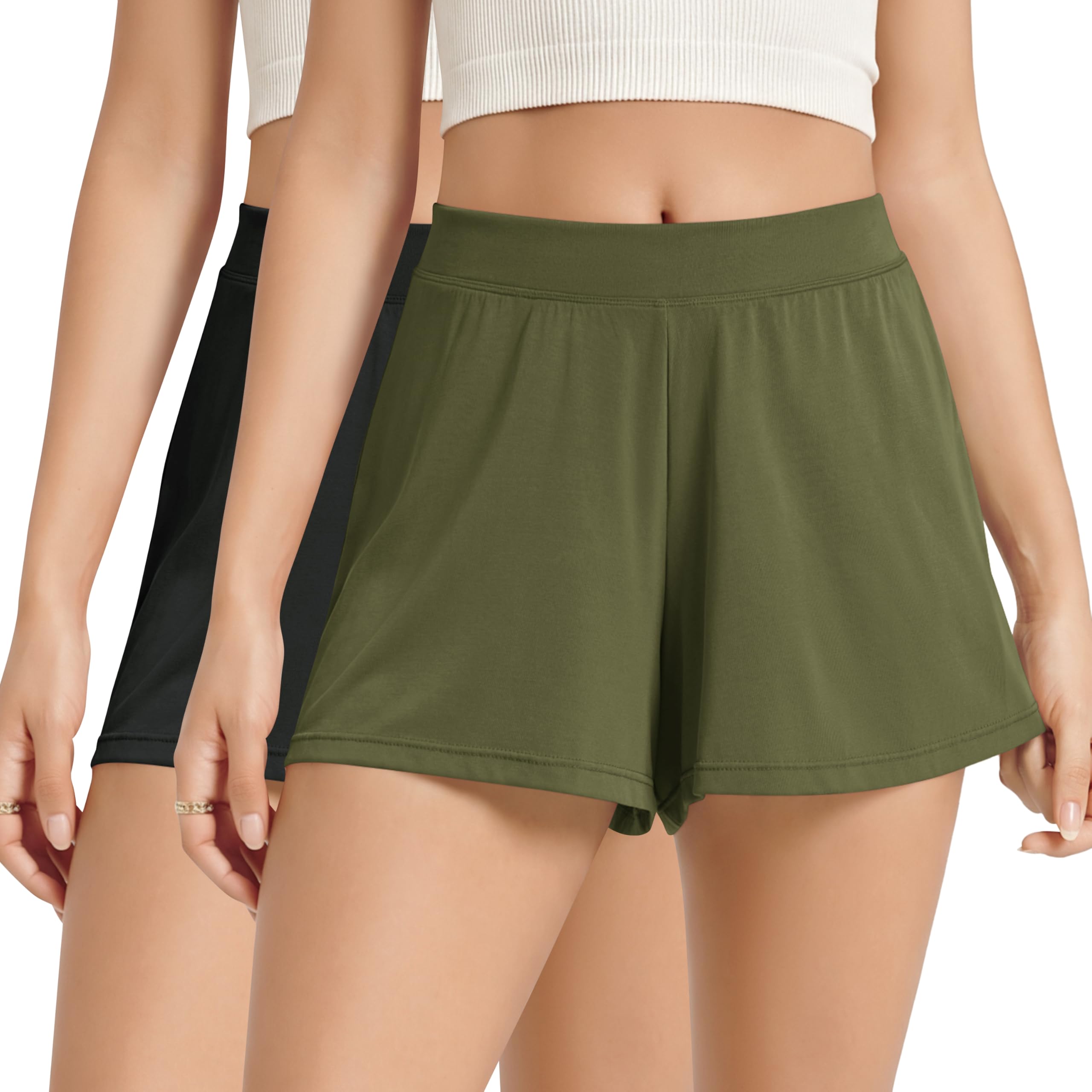 ODODOS 2-Pack Ultra-Soft Modal Lounge Shorts for Women – Lightweight &amp; Breathable Sleepwear, 3" Inseam