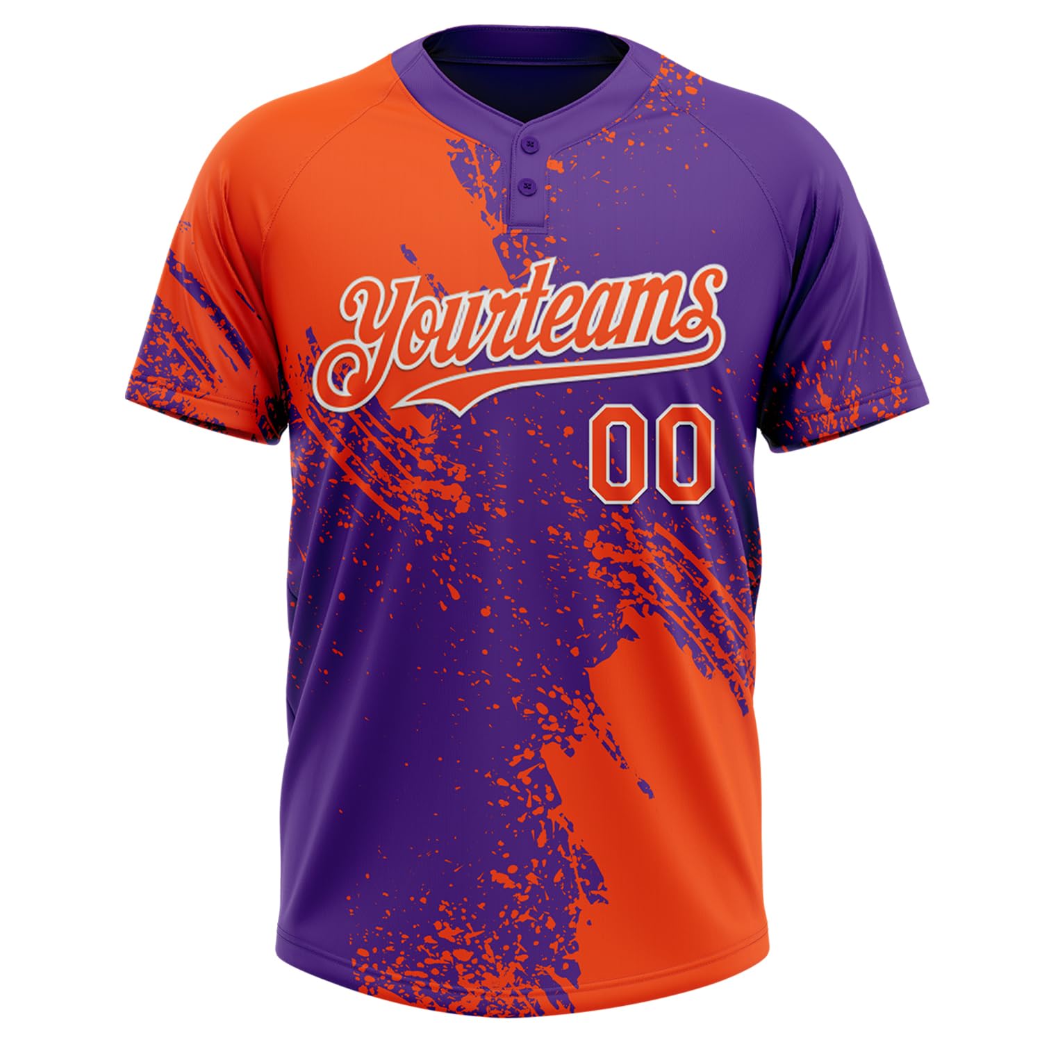 Customizable Softball Baseball 2-Button Jersey Unisex Adult Youth, Personalized Two Tone Orange Purple Sports Fan T-Shirts Stitched Name Number Logo Blank Team Uniforms for Men Women Boys Girl, XS-5XL