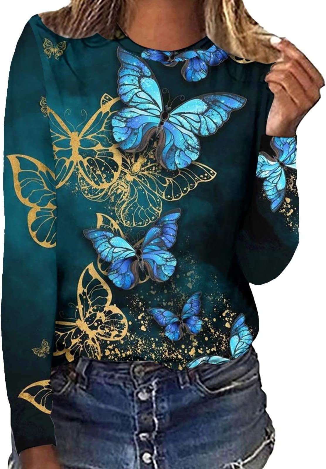 White Long Sleeve Shirts for Women Cropped Off The Shoulder Spandex Long Sleeve Shirt Women Christmas Round Ne