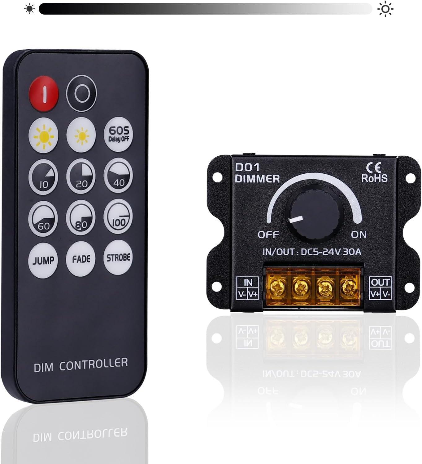 GOMING DC 5V 12V 24V 30A RF LED Light Strip Dimmer PWM Dimming Controller